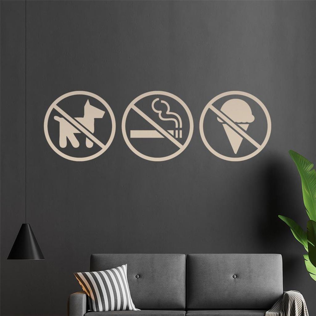 nicht Raucher kein Eis kein Hund Wandtattoo in 6 Größen - Wandaufkleber Wall Sticker - Dekoration, Küche, Wohnzimmer, Schlafzimmer, Badezimmer