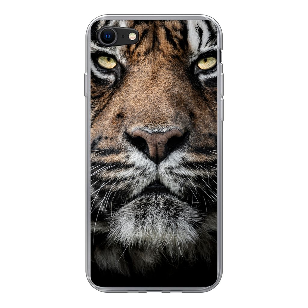 MuchoWow Handyhülle Schutzhülle Hülle für iPhone 7 Tiger - Nahaufnahme - Tier Silikon Softcase Handy Hülle - Kartenhalter