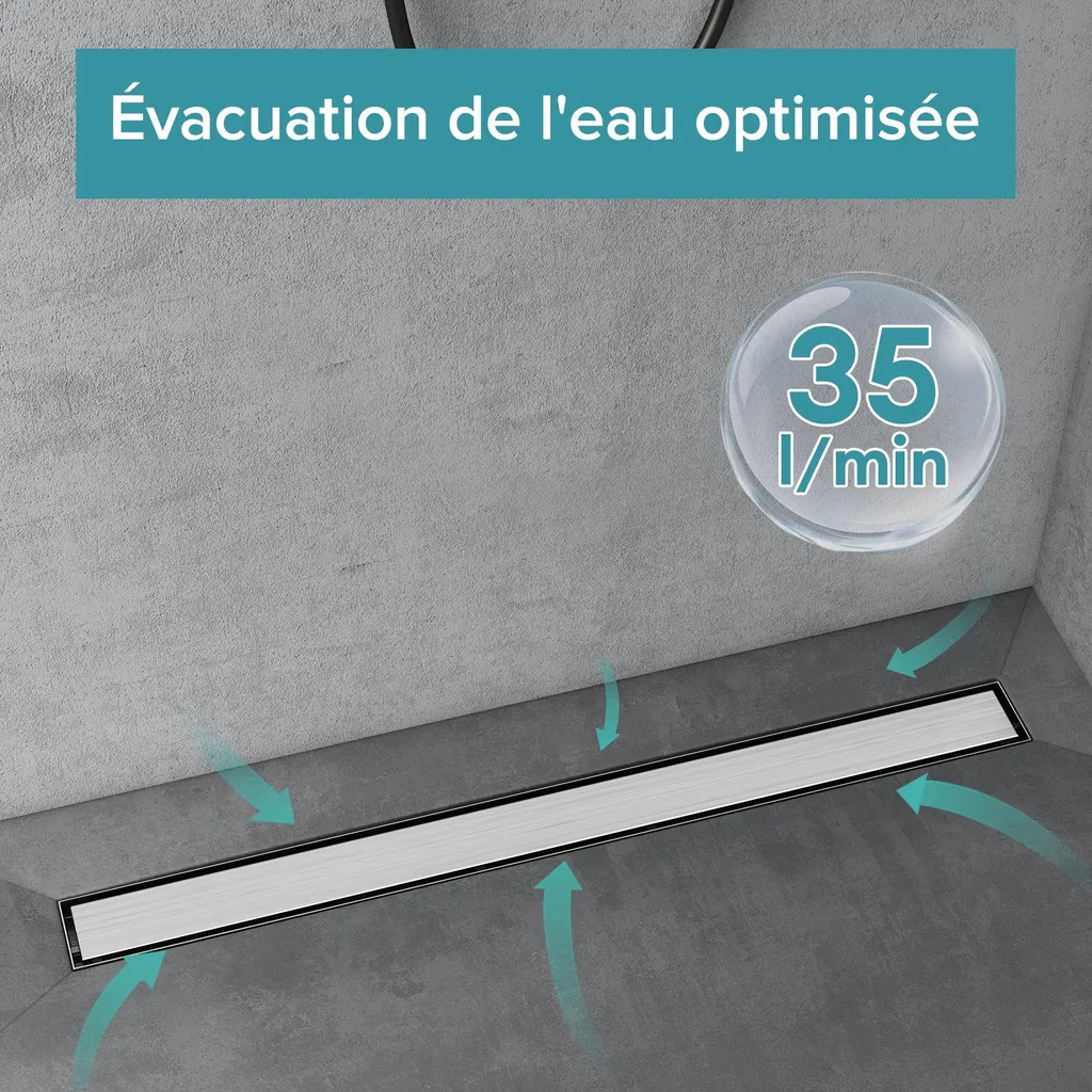 Caniveau de Douche Extra Plat 60cm Inox Chromé avec Siphon Anti-Odeur - 5