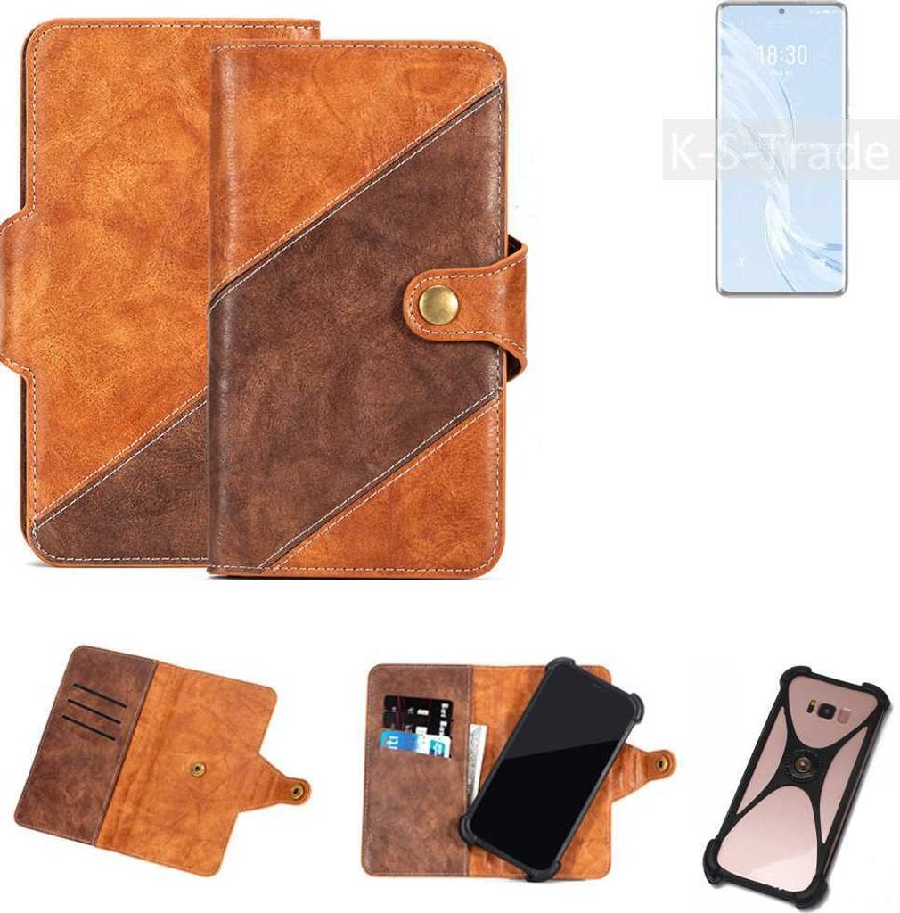 K-S-Trade Handyhülle Schutzhülle Bookstyle Case Wallet-Case kompatibel mit Meizu 18 Pro Cover Klapphülle Kantenschutz Smartphone dunkelbraun braun