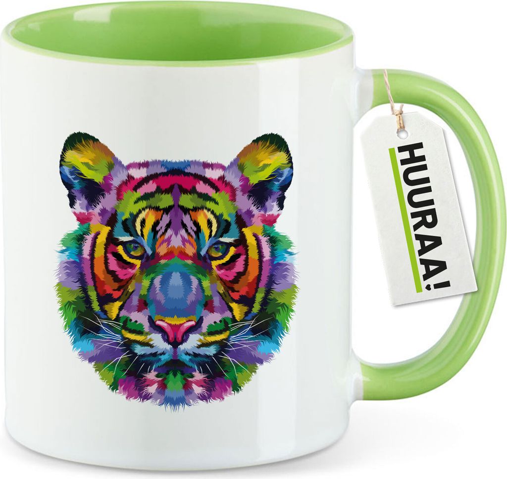 Huuraa Kaffeetasse Tiger Kopf Colorful 330ml Grün Keramik Kaffeebecher Geschenkidee