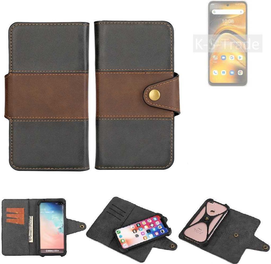 K-S-Trade Handyhülle Schutzhülle Hülle Bookstyle Wallet-Case kompatibel mit UMIDIGI A13 Pro 5G Bumper Rundumschutz schwarz-braun 1x