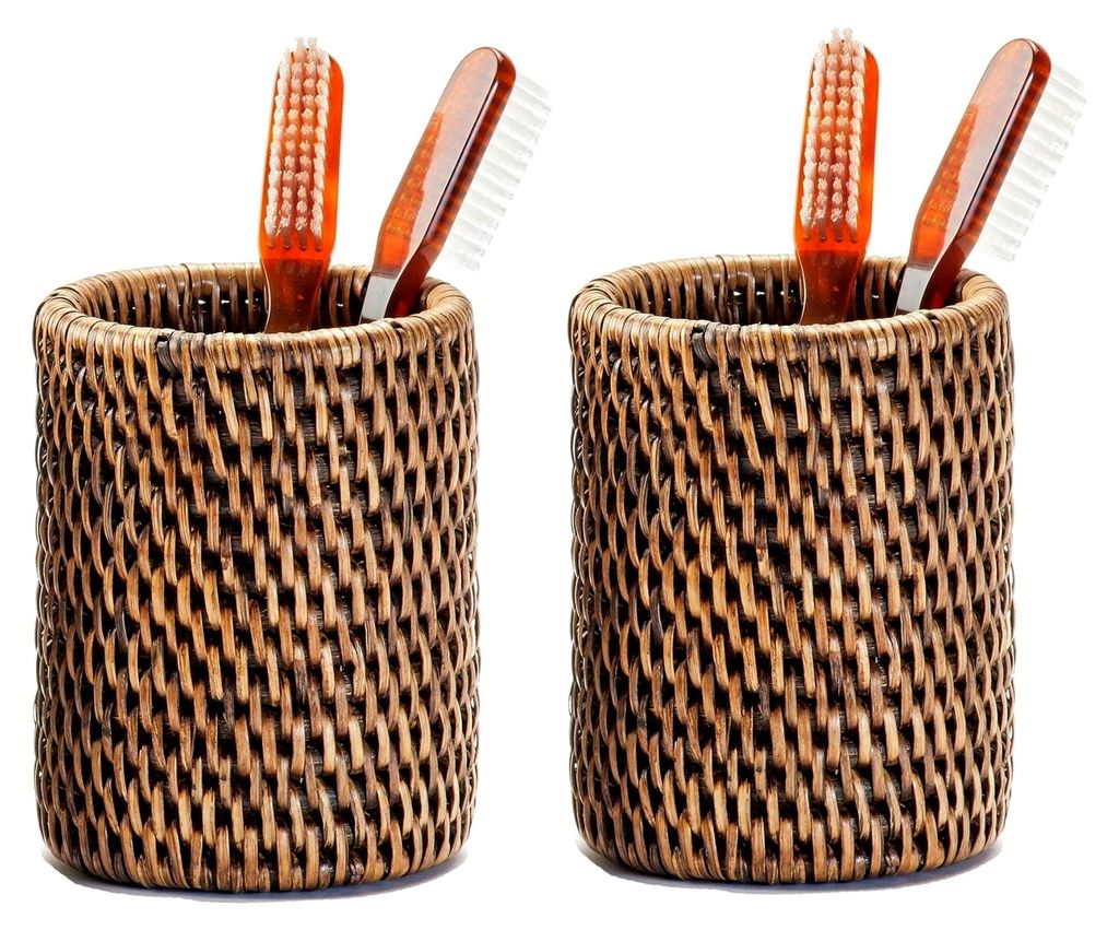Becher-Set 2tlg. aus Rattan, dunkel H 10,5cm Ø 8cm
