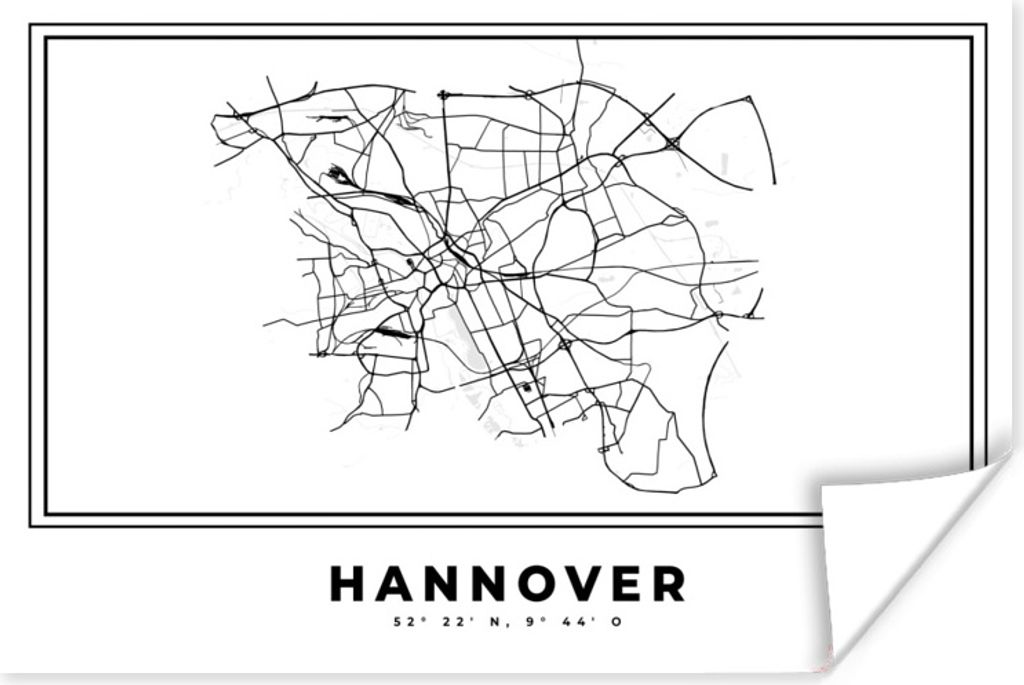 MuchoWow Poster Schwarz und weiß - Deutschland - Karte - Stadtplan - Hannover 120x80 cm - Bilder
