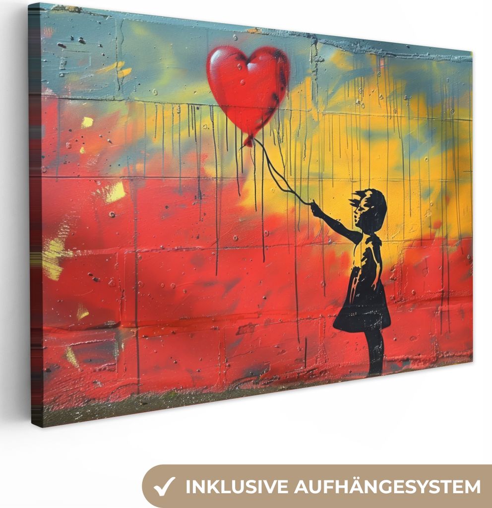 Wanddeko 60x40 cm - Banksy - Farbenfroh - Mädchen - Straßenkunst, Wandbilder, Wanddeko Wohnzimmer