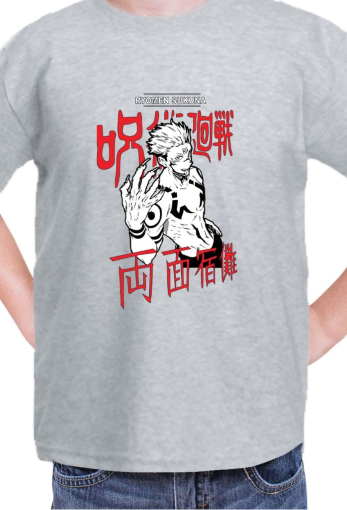 Kinder T-Shirt Japan Manga Anime Comics Animation Jujutsu Anime Manga Kaisen Sukuna, 3-4 Jahr - 104 / Grau