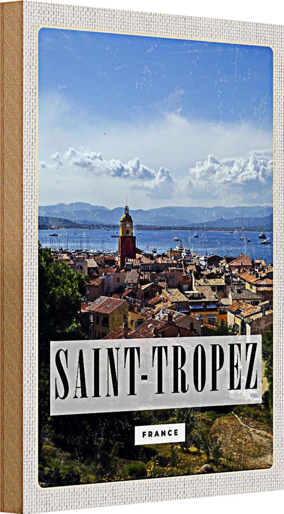 Holzschild Reise 20x30cm Saint-Tropez France Panorama Poster