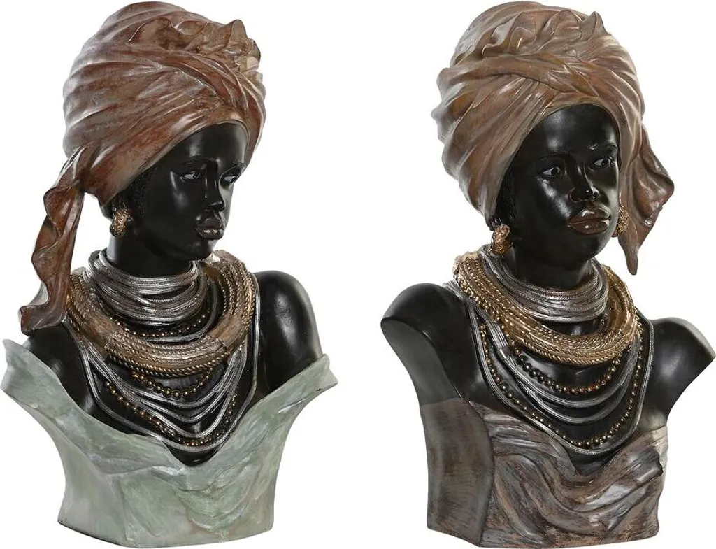 Figurine DKD Home Decor Africaine Noir et Beige 26x17x40 cm - Lot de 2