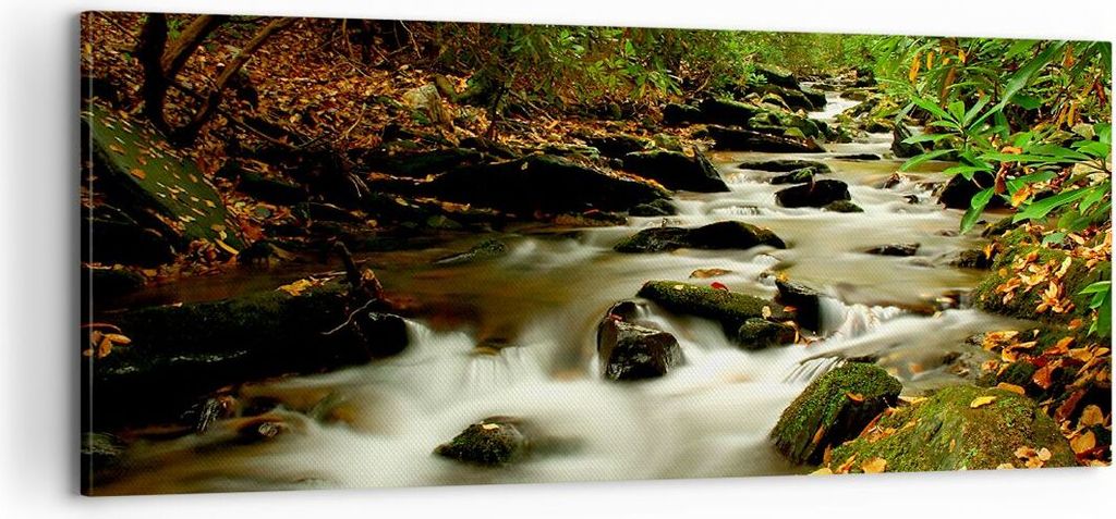 Bild auf Leinwand - Leinwandbild - Bäume Strom Felsen - 100x40cm - Wand Bild - Wanddeko - Leinwanddruck - Bilder - Kunstdruck - Wanddekoration - L...