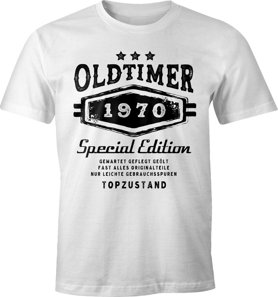 Herren T-Shirt Geburtstag Oldtimer Jahrgang individuell anpassbar Geschenk für Männer MoonWorks weiß 3XL
