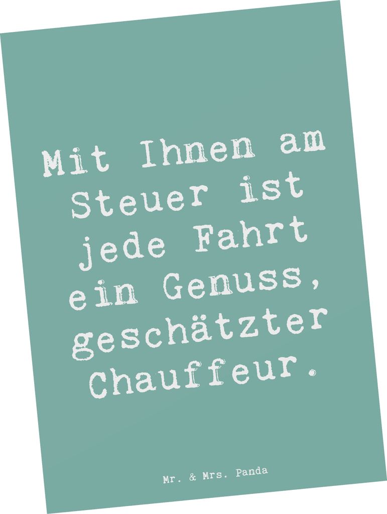 Mr. & Mrs. Panda Postkarte Spruch Chauffeur Genussfahrt - Meeresbrise - Geschenk, Anerkennung, Aufmerksamkeit, Bedanken, Bemühungen, einzelkarte, ...