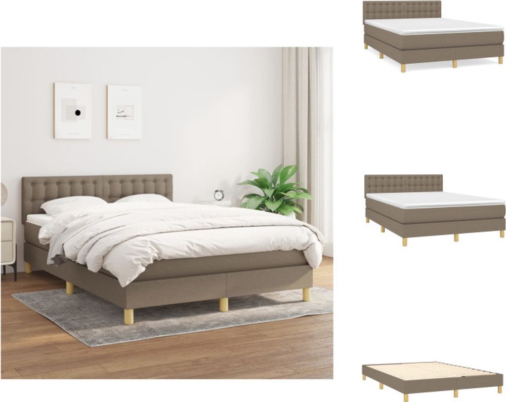 vidaXL Boxspringbett mit Matratze Taupe 140x200 cm Stoff - Betten & Bettgestelle