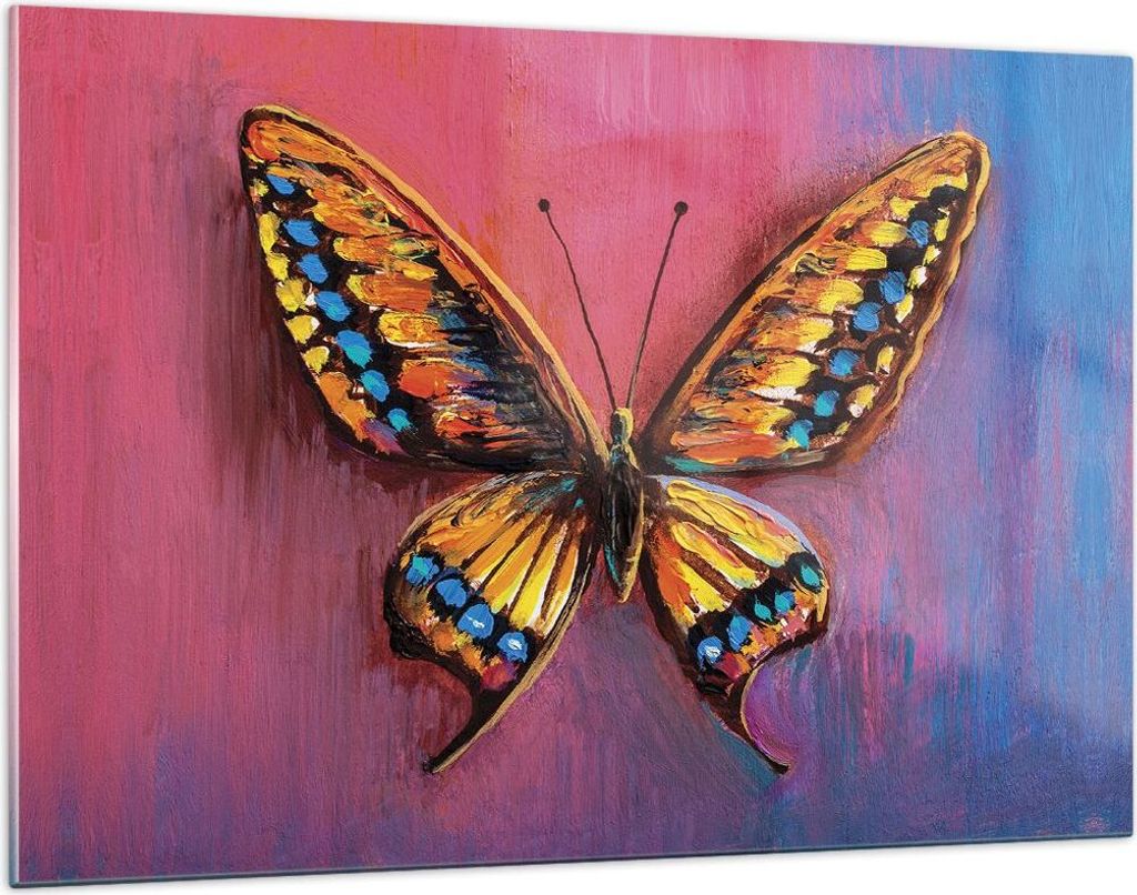 Bilder auf glas - Einteilig - Schmetterling bunt gemalt - 120x80cm - Glasbilder - Wandbilder - Bilder - Wanddekoration aus Glas - Glas Bilder - Wan...