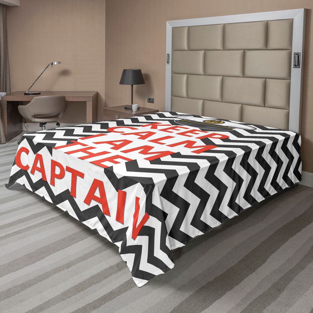 ABAKUHAUS Marine Bettlaken, Pop Culture Phrase mit Keep Calm Ich bin der Kapitän Nachricht mit Chevrons, weiches bequemes oberes Bettlaken für ei...