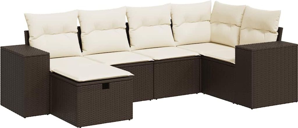 6-tlg. Garten-Sofagarnitur mit Kissen Braun Poly Rattan