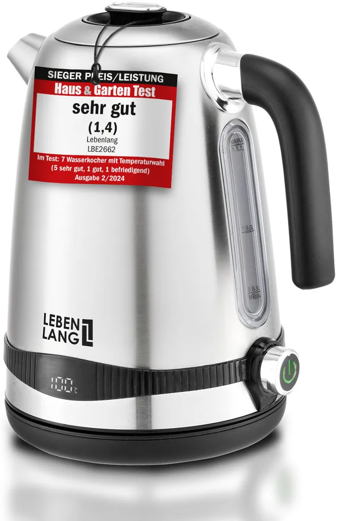 Bouilloire électrique rétro en inox Lebenlang 2200W à température