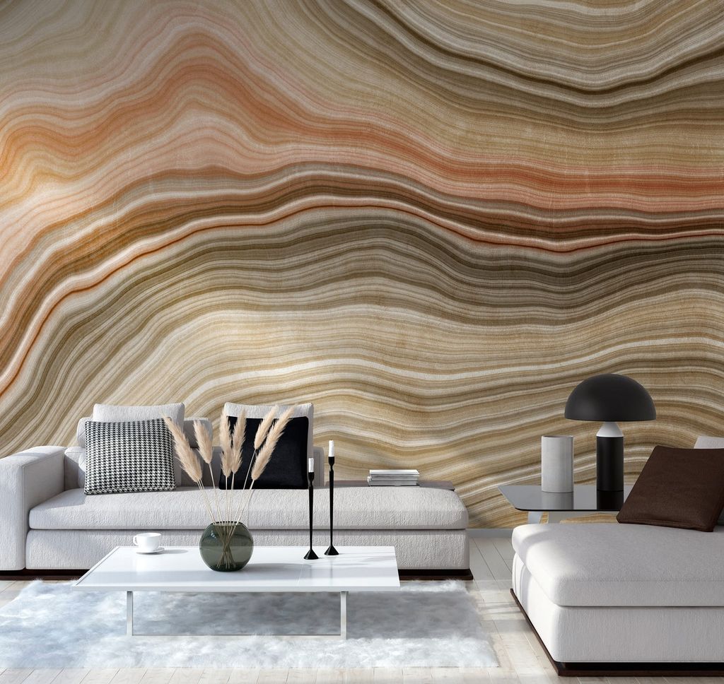 NEWROOM Tapete Beige Vliestapete - Wandbild Modern Orange Grün Struktur Linien Tapete 3D Optik Mustertapete