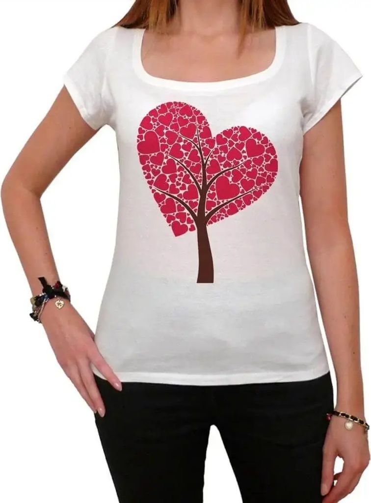 Damen Grafik T-Shirt Baum der Herzen – Tree Of Hearts – Öko-Verantwortlich Vintage Jahrgang Kurzarm Lustige Druck Geburtstag Geschenk Frau