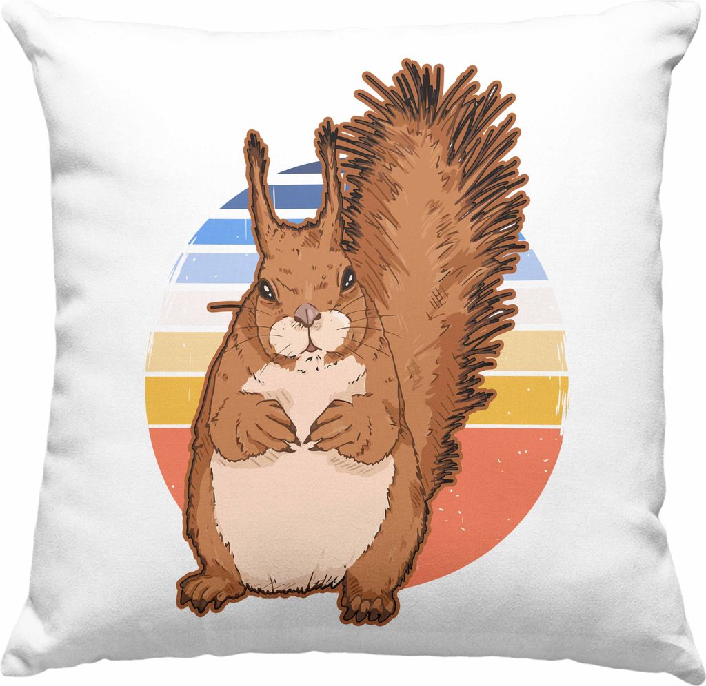 Trendation - Eichhörnchen Deko-Kissen mit Füllung 40x40 Geschenk Grafik Vintage für Eichhörnchen Liebhaber Geschenkidee Lustige Deko-Kissen mit...