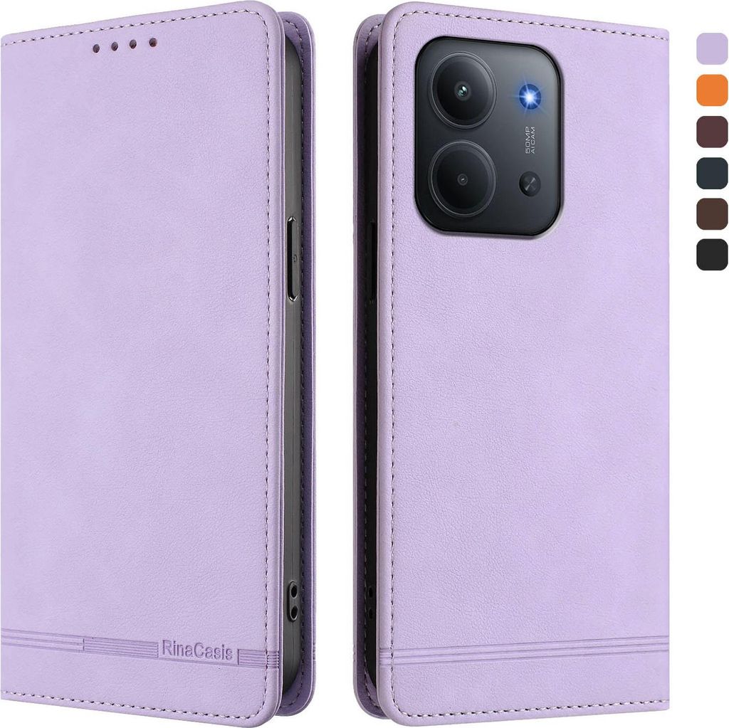 Hülle für Xiaomi Redmi 15C 5G/4G, Retro Kunstleder Ständer Klapphülle mit Kartenfächer und Magnetische Violett