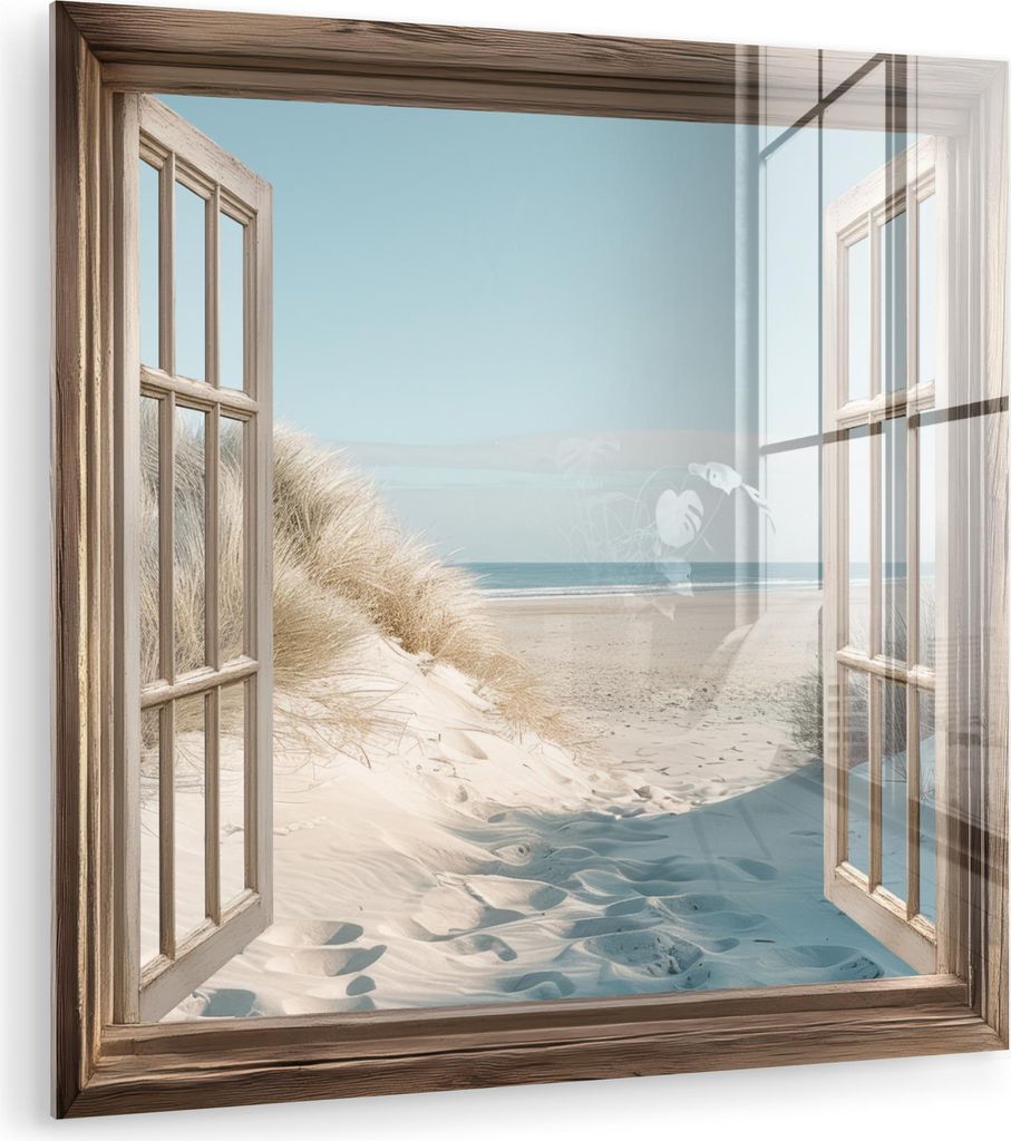 MuchoWow Glasbilder - Bilder auf Wandbild - Foto auf Glas Aussicht - Hochgras - Dünen - Meer - Landschaft 90x90 cm Wanddekoration aus Glas - Acryl...