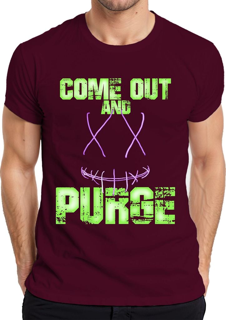 COME OUT AND PURGE Grusel Halloween Horror Neon Grunge Unheimlich Herren T-Shirt, Burgundy, XXL