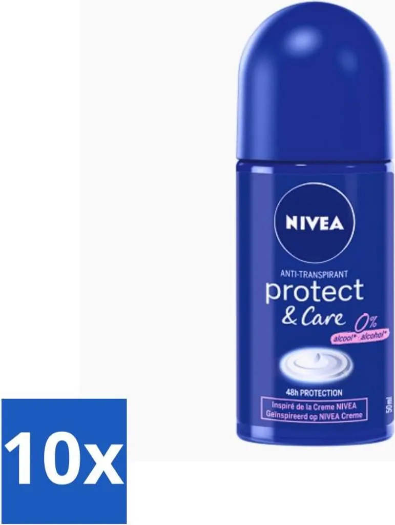 Nivea Protect & Care 10 Pezzi: Deodorante Roll-On 50ml Senza Alcool