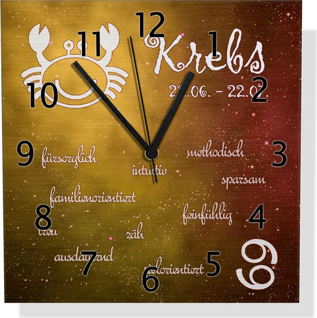 Wallario Design Wanduhr Sternzeichen Krebs aus Aluverbund, Größe 30 x 30 cm