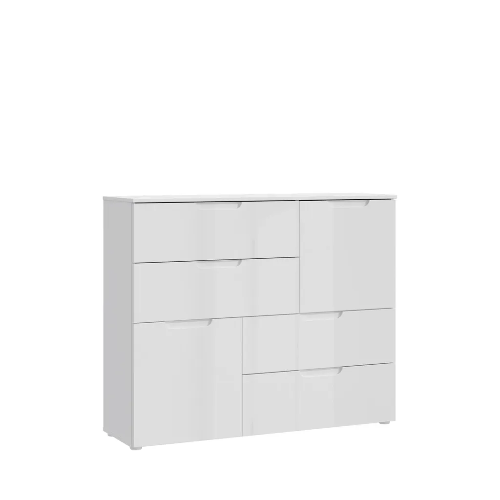 Commode SIENNA blanche laquée 115x95 cm - Buffet haut brillant déco