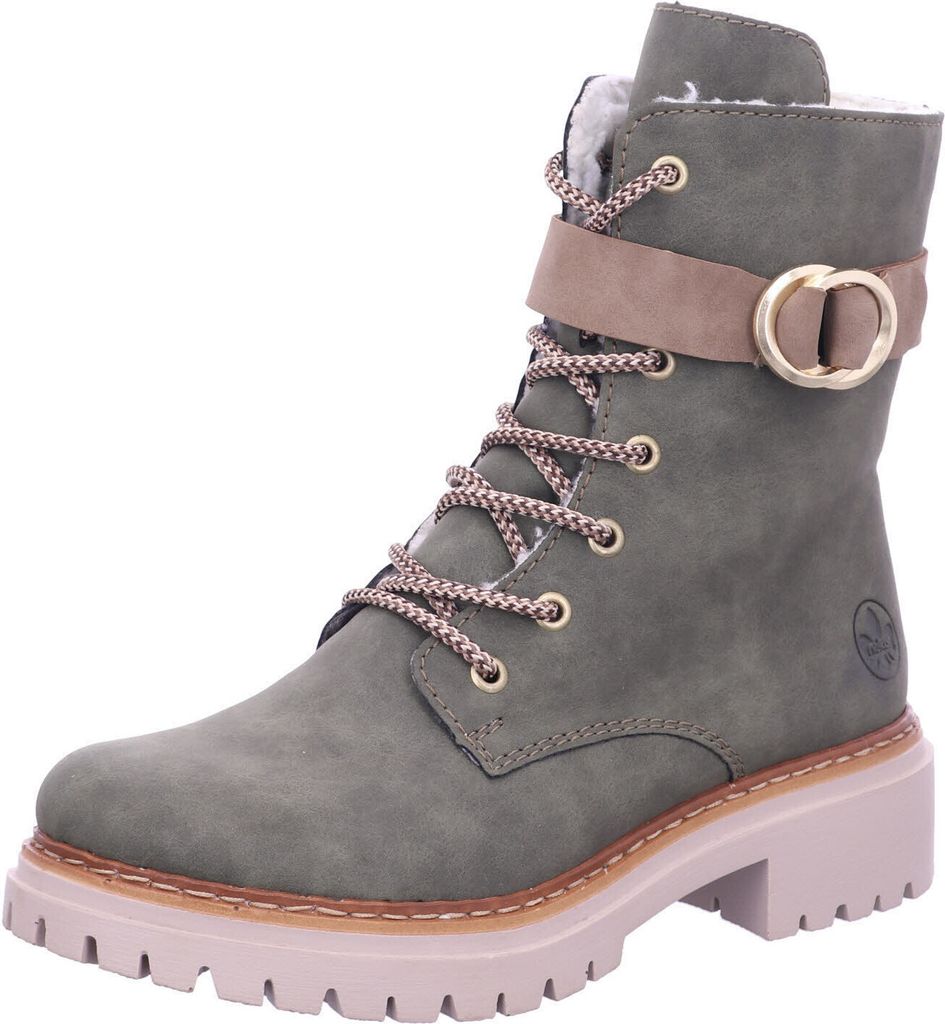 Rieker Damen Stiefelette Schnürboots Warmfutter Schnalle 72610, Größe:38 EU, Farbe:Grün