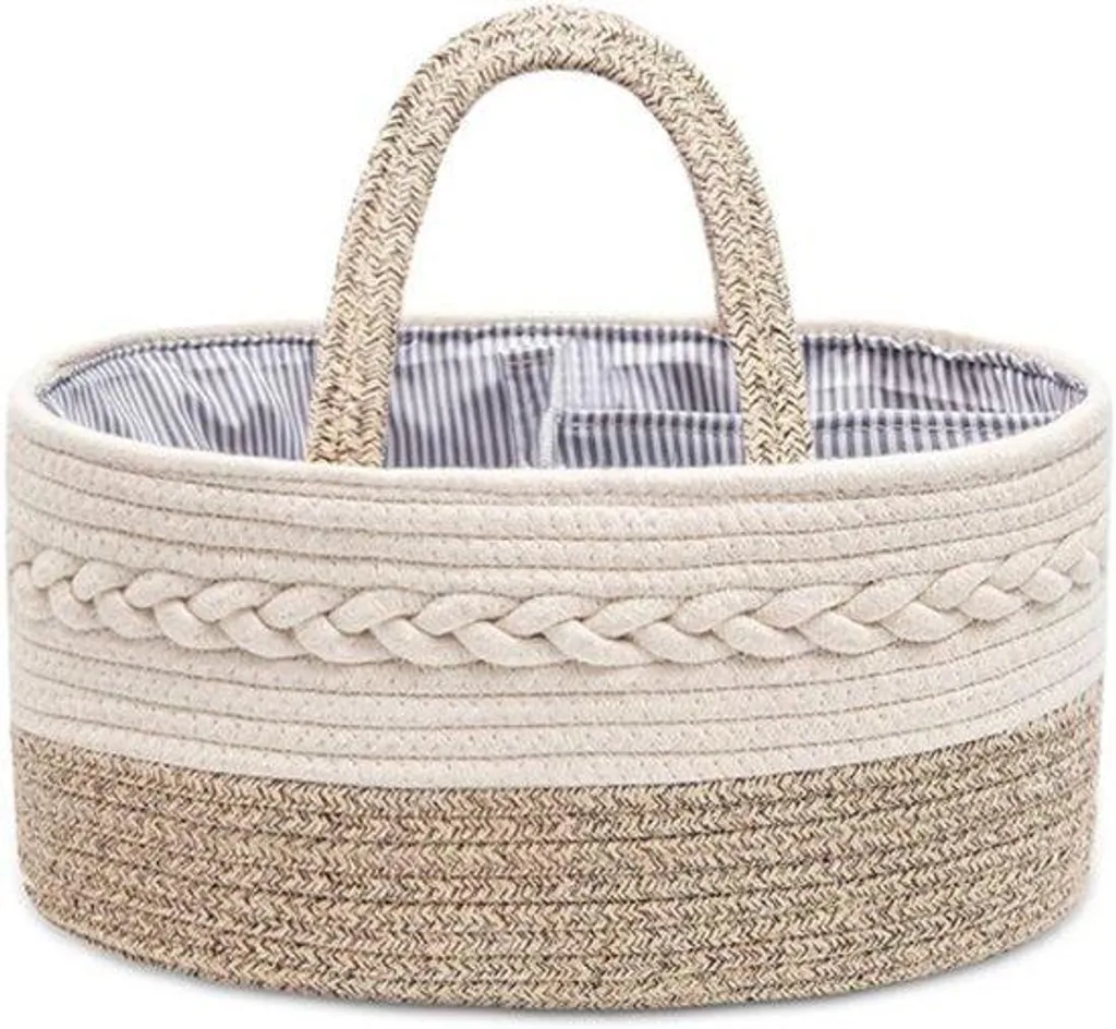 Sac de change bébé en coton beige pliable pour voyage et maison