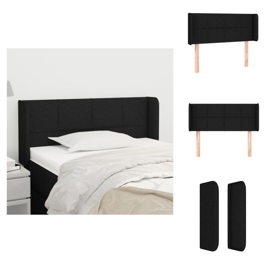 vidaXL Kopfteil mit Ohren Schwarz 83x16x78/88 cm Stoff - Kopf- & Fußenden