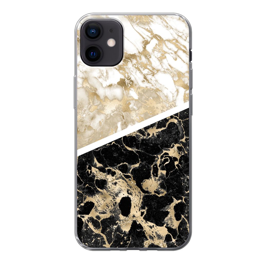 MuchoWow Handyhülle Schutzhülle Hülle für iPhone 12 mini Marmor - Schwarz und Gold - Schick Silikon Softcase Handy Hülle - Bild