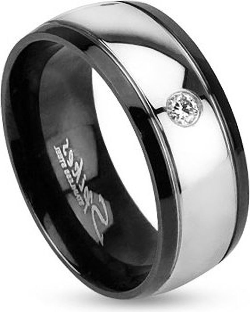 Damen Herren Ring Edelstahl Partnerring Ehering Zweifarbig Zirkonia Kristall schwarz-silber 67 - Ø 21,39 mm 8 mm