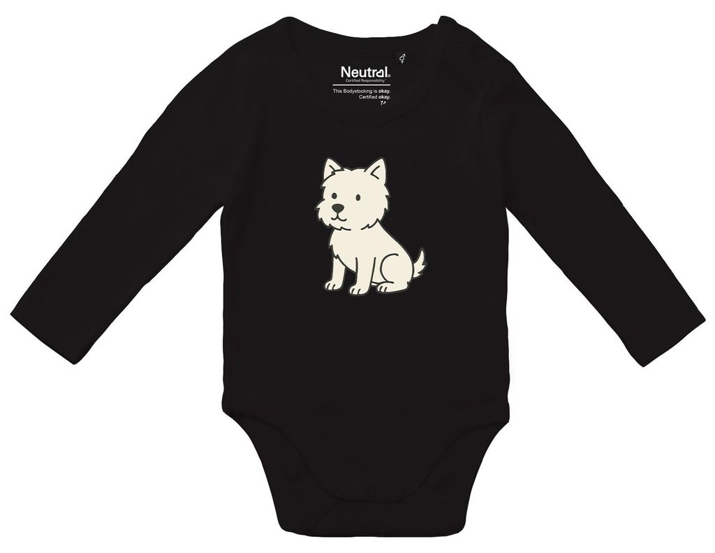 Huuraa Baby Body West Highland White Terrier Comic Westie 68 Black Baumwolle Fairtrade Langarmbody Geschenkidee