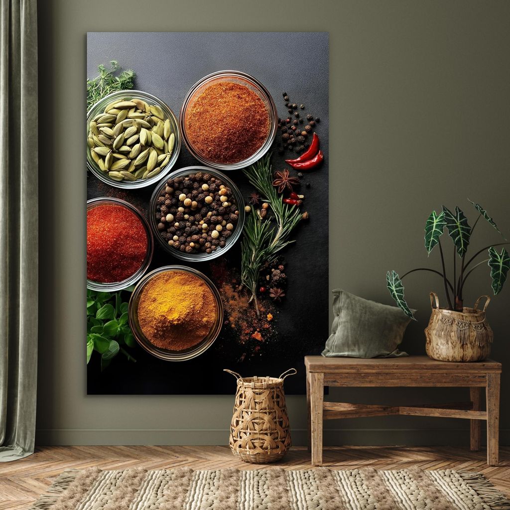 MuchoWow Wanddekoration Metall Metallbild Wandkunst 100x150 cm Gläser - Tabletts - Blätter - Kräuter MuchoWow Aluminium Gemälde - Bild