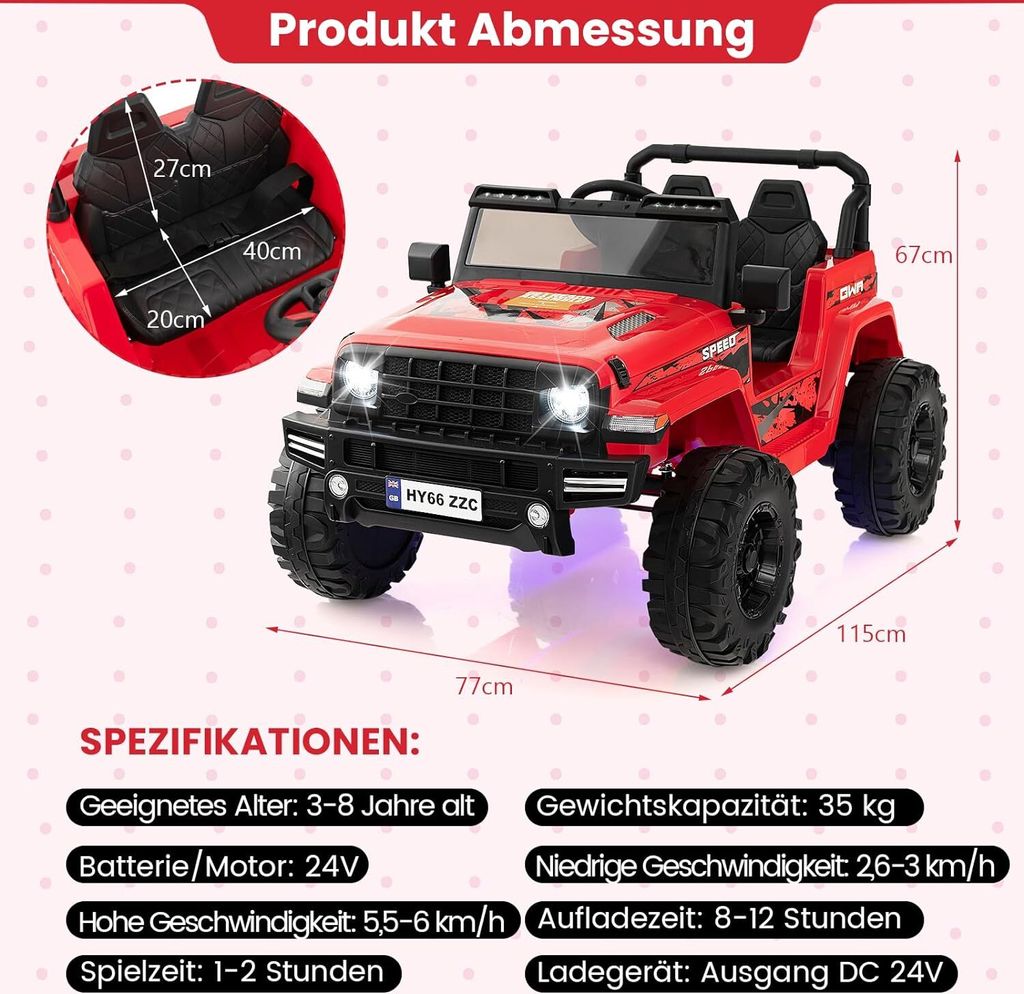 Auto Elettrica Per Bambini Jeep 12V – Con Telecomando 2.4G, Luci LED, Musica Bluetooth, Carico Max 30 Kg, Grigio - 3