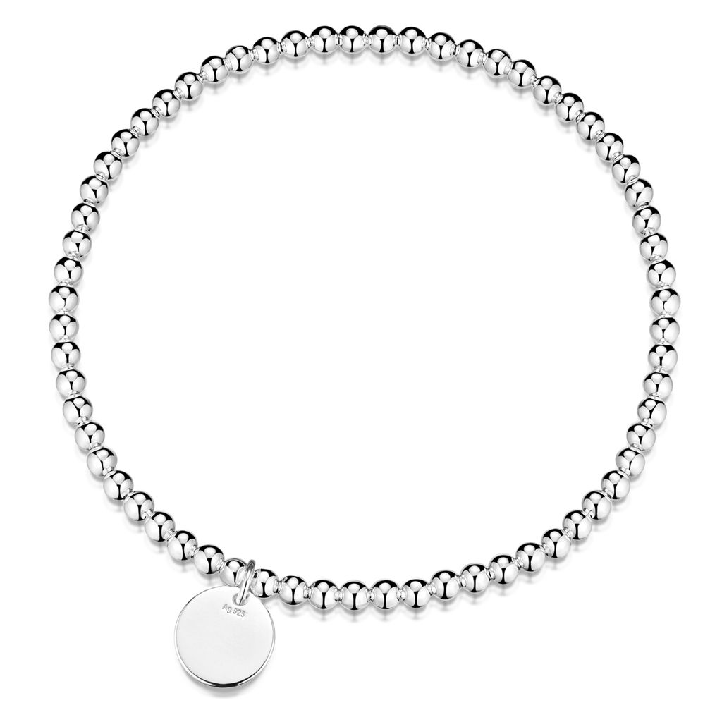 MATERIA by Matthias Wagner Stretcharmband Silber 925 Kugelarmband elastisch mit Gravur Anhänger rund SA-147-Z45