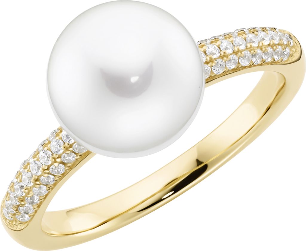 Ring Giorgio Martello Milano mit Muschelkern-Perle und Zirkonia, Silber 925 Gold 58