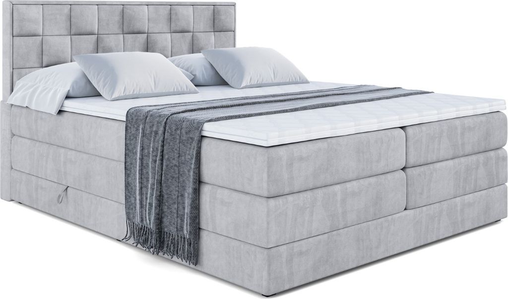 ALTDECOR Boxspringbett mit 2 Matratzen und Topper - 160x200 cm - ZAFIRA-BZ KING - Grau Monolith 84 - Polsterbett mit, H3- und H4- Matratzen, Bettka...