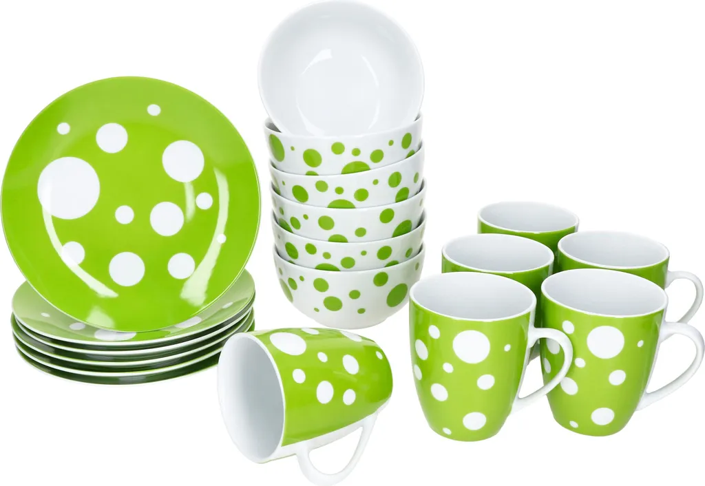 Set Regalo 18 Pezzi Colazione Pula Verde | Porcellana Pregiata Pois