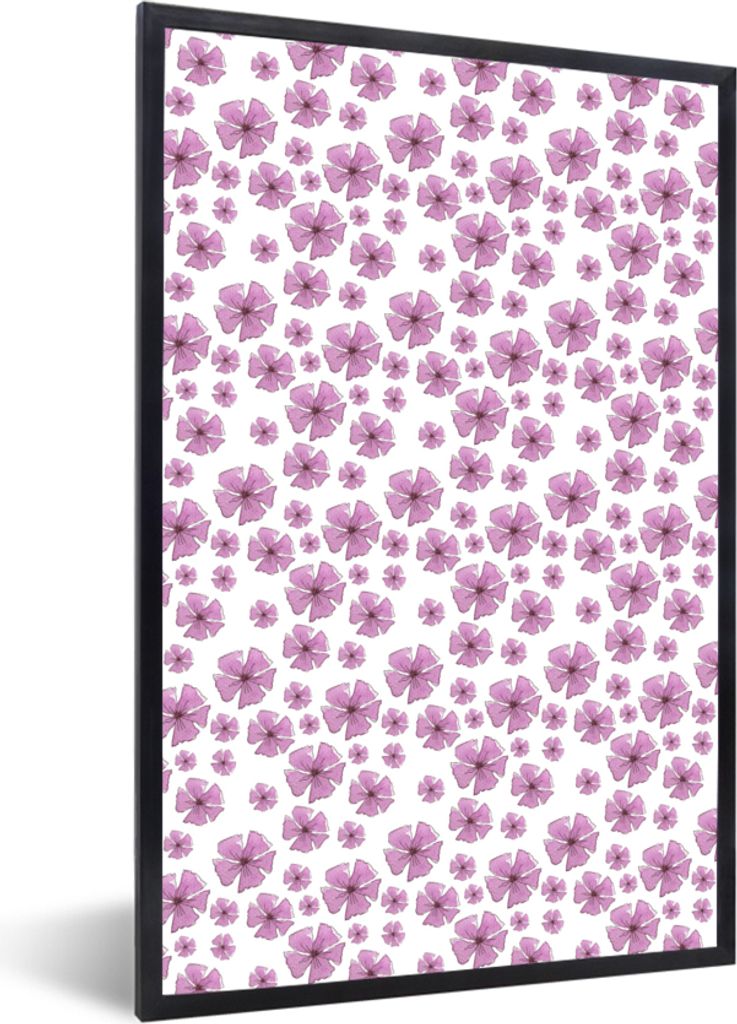 MuchoWow MuchoWow Gerahmtes Poster Blumen - Sakura - Rosa 40x60 cm - Poster mit zchwarzem Bilderrahmen - Papierdruck - Wandbilder