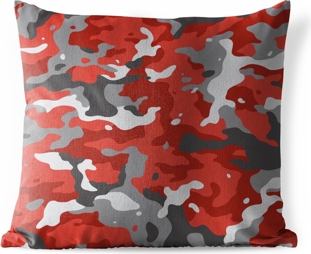 MuchoWow Outdoor Kissen - Rot mit grauem Camouflage-Muster - 45x45 cm - Wetterfest - Lounge Kissen - Fotokissen - Dekoratives Kissen