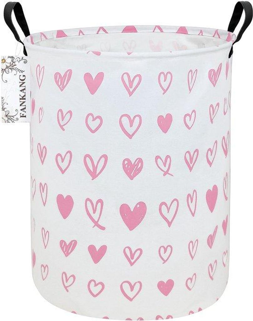 Opvouwbare Kinderkamer-Opbergmanden mit wasserfesten PE-Verkleidung, große Kinderkammer-Container für Spielzeug, Cadeaumand mit rosa Herz.