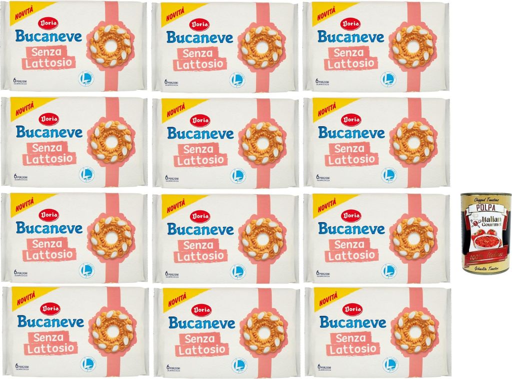Doria Bucaneve Senza Lattosio, Laktosefreie Mürbeteigkekse Kekse, 12x 265g Packung, jede Packung enthält 6 Einzelportionen + Italian Gourmet Polp...