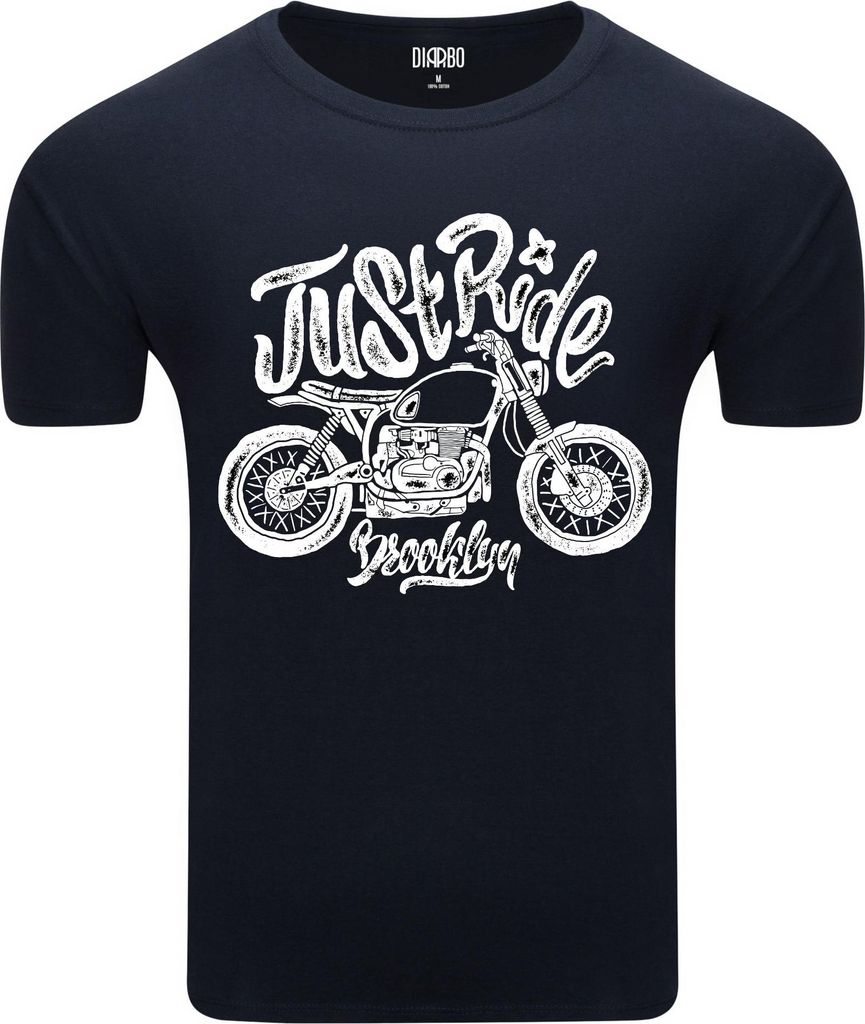 Diarbo Herren T-Shirt mit Motorliebhaber Druck Einfach fahren Dunkelblau Gr.M