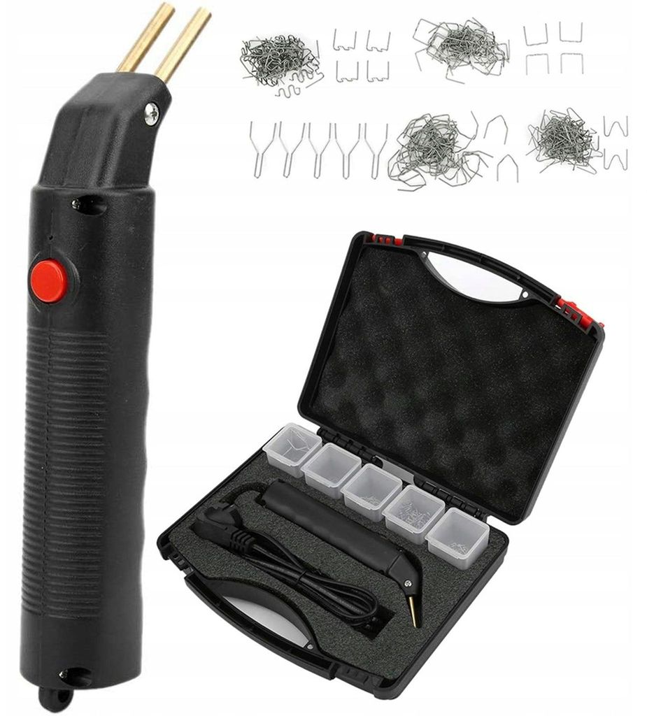 Schwarzer Kunststoffhefter im Etui, 100 W + 205 Klammern