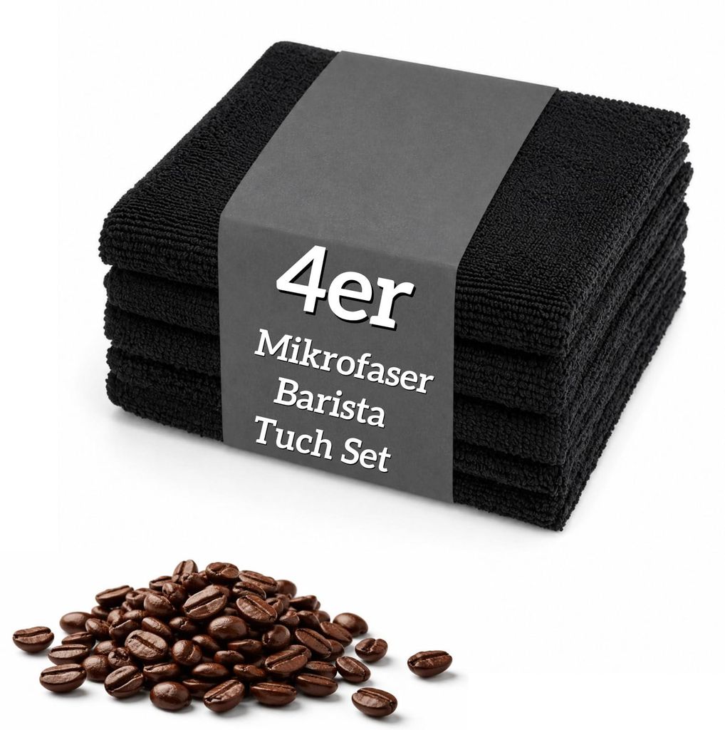 4 schwarze Barista-Tücher, 30 x 30 cm, Mikrofaser, weich und saugfähig