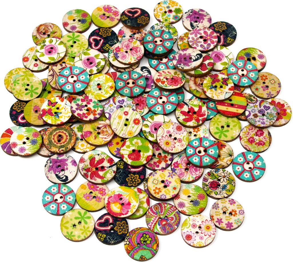 Oblique Unique 100x Holz Knöpfe Blumen Kinderknöpfe Buttons Produktbild 