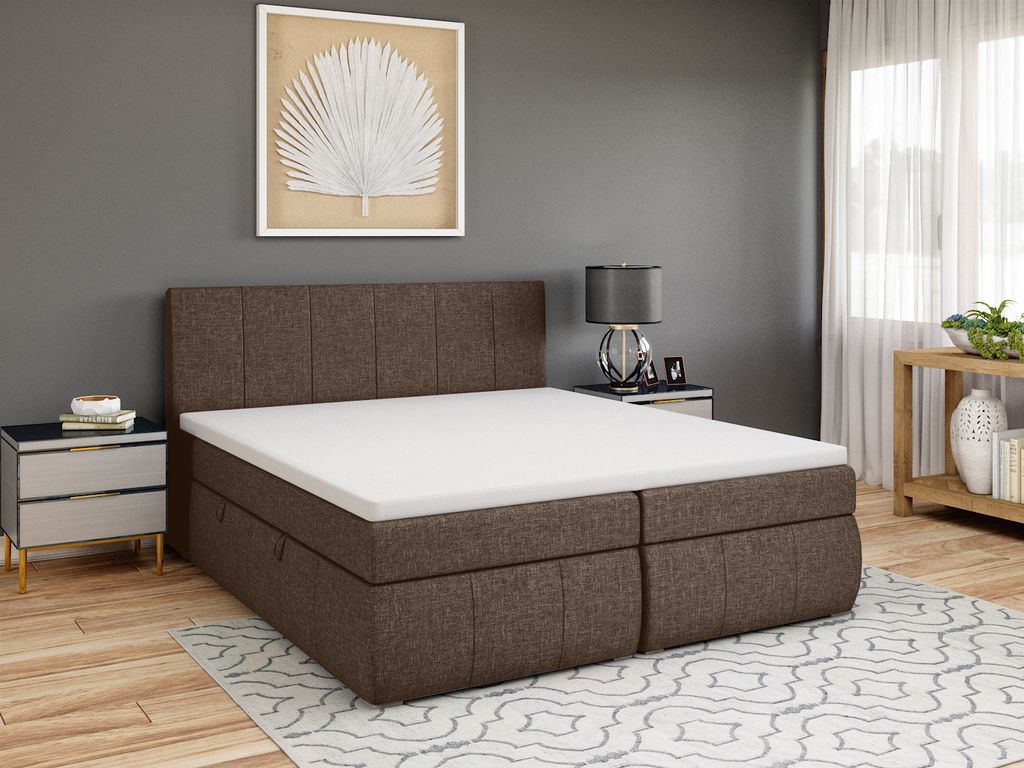 FEDVE Boxspringbett Schlafzimmerbett LEO mit 2 Bettkästen, Doppelbett mit Bonell-Matratze und Topper 200x200